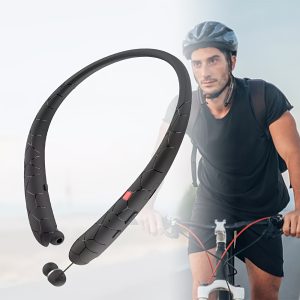 Neckband Headphone Sports Headset, In-Ear Earbuds With Retractable Earphone Cable, Stereo Noise Cancelling Earphones For Running Cycling Fitness Black