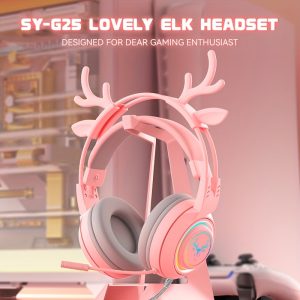 SY-G25 Gaming Headset with Detachable Elk Ear Design and RGB Breathing Lamp - Perfect for Live Broadcasts and Desktop Gaming