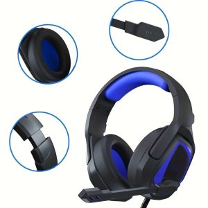 3.5mm Blue Gaming Headset, Gaming Headset, For PC, Laptop, Xbox One, Mac, IPad, Nintendo Switch Games, Computer Game Gamer Over Ear Flexible Microphone Volume Control With Mic