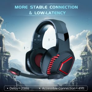 ProGamer Wireless Gaming Headsets - 2.4GHz Wireless, BT 5.2, Adjustable Noise Canceling Microphone, 3.5MM Wired Mode, Compatible with PS5, PS4, Mac, Switch, PC, Xbox Series - Red, Long-Lasting Battery Life, Crystal-Clear Sound, Comfortable Wear