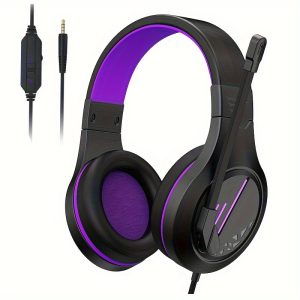 Wired Gaming Headset Adjustable Headband for Xbox One Switch PS4 PS5 PC with Noise Canceling Microphone 3.5mm  Computer Headphone-Black&Purple