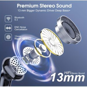 40-Hour Csasan Wireless Stereo Headset - Earbud Headphones with 5.3 4HD Micro, ENC Noise Cancelling, Long-Lasting Endurance and Crystal-Clear Sound